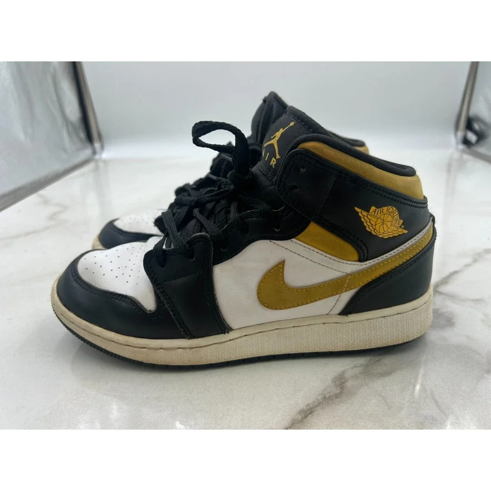 Air Jordan 1 Shoes Boys Youth 6Y Mid University Gold Black White 554725-177